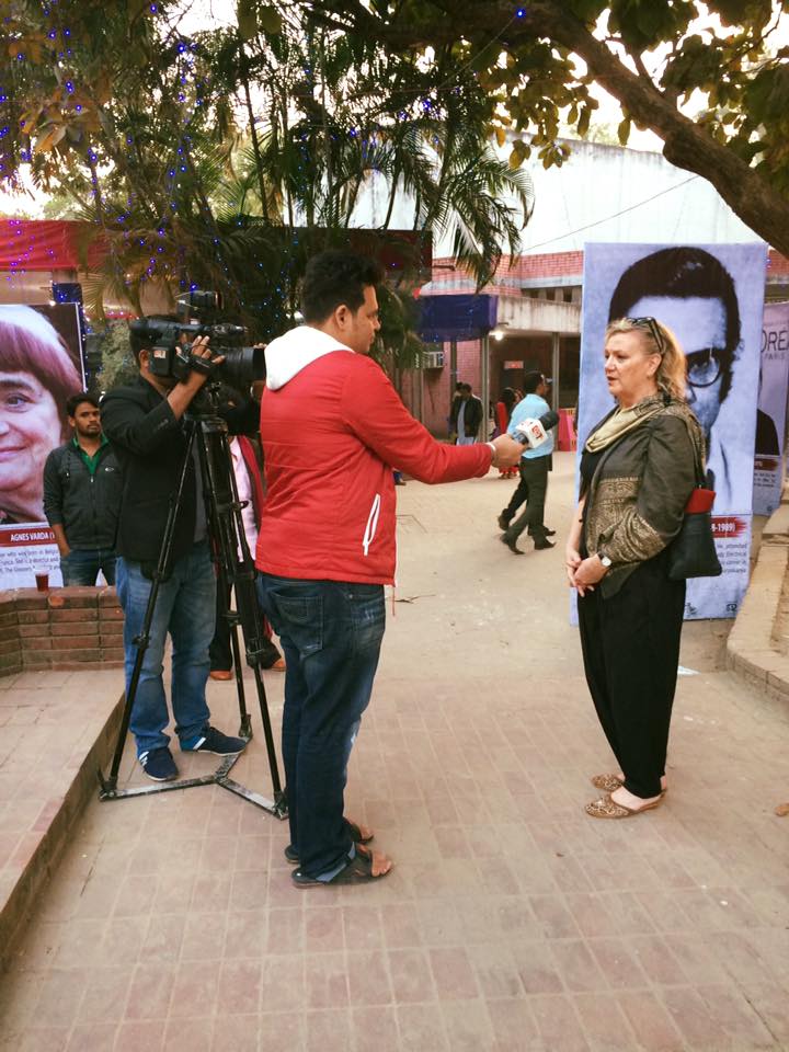 Lorraine Grigg giving a media interview